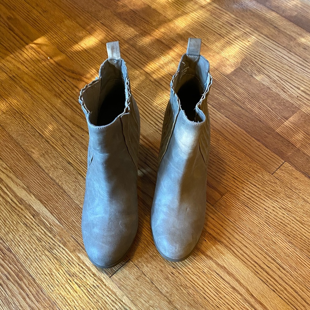 Stacked heel ankle booties